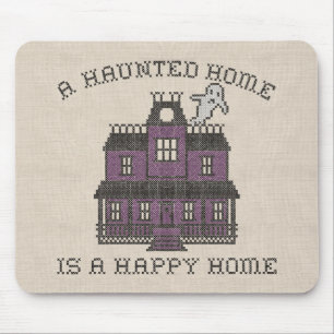 Tapis De Souris Une maison hantée est une maison heureuse Croix de