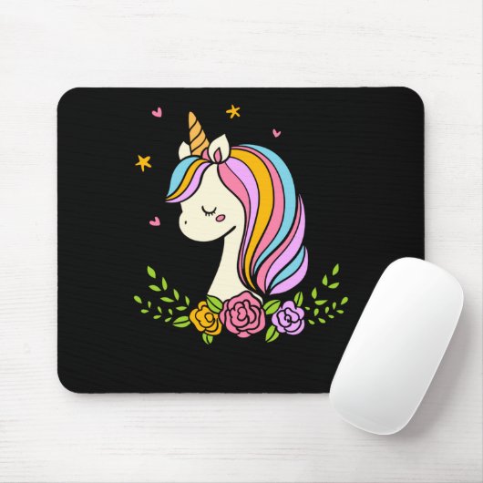 Tapis De Souris Unicorn Cute Whimsical Girly D Name (Avec souris)