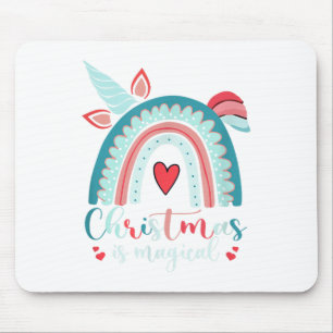 Tapis De Souris Unicorn Face mignon Arc-en-ciel Noël est magique