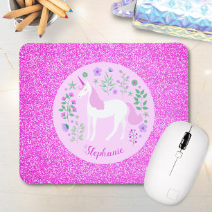 Tapis De Souris Unicorn Parties scintillant rose Nom personnalisé