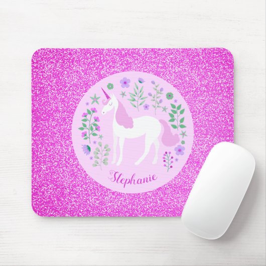 Tapis De Souris Unicorn Parties scintillant rose Nom personnalisé (Avec souris)