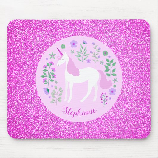 Tapis De Souris Unicorn Parties scintillant rose Nom personnalisé (Devant)