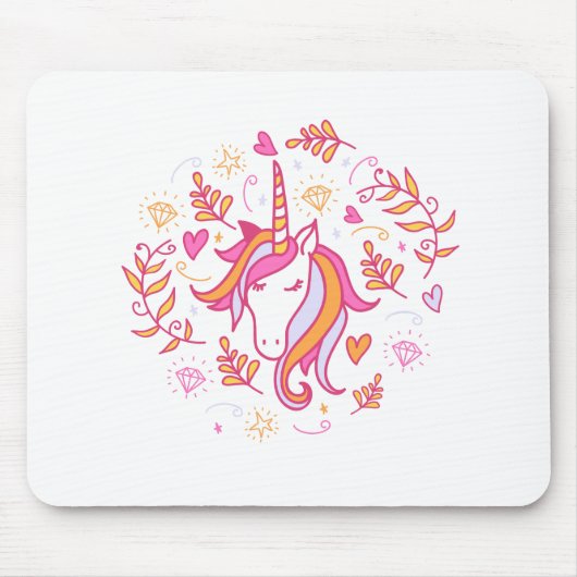 Tapis De Souris Unicorne en rose et orange (Devant)