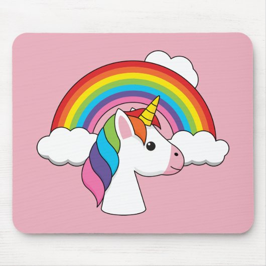Tapis De Souris Unicorne et arc-en-ciel avec nuages Kawaii (Devant)