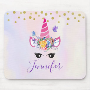 Tapis De Souris Unicorne tendance avec Fleurs Papillons & Confetti