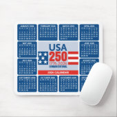 Tapis De Souris USA 250 with 2026 Calendar - Red White Blue (Avec souris)