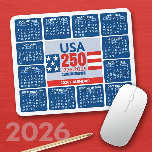 Tapis De Souris USA 250 with 2026 Calendar - Red White Blue