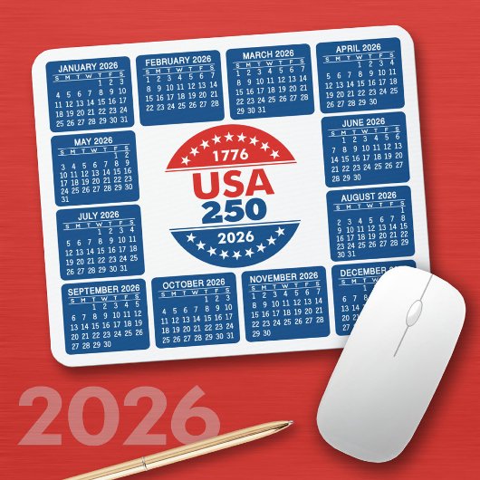 Tapis De Souris USA 250 with 2026 Calendar - Red White Blue