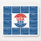 Tapis De Souris USA 250 with 2026 Calendar - Red White Blue (Devant)