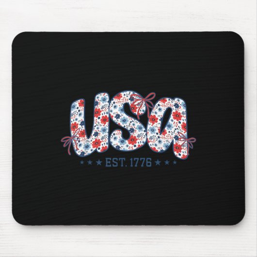 Tapis De Souris Usa Est 1776 Floral Preppy 4th Of July Coquette Bo (Devant)
