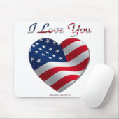 Tapis De Souris USA Flag Heart Je t'aime (Avec souris)