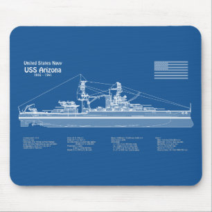 Tapis De Souris USS Arizona - Plan de plan d'expédition ABD