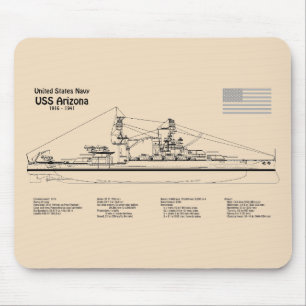 Tapis De Souris USS Arizona - Plan directeur des navires SD