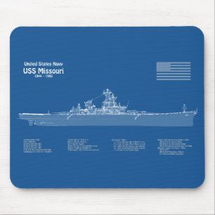 Tapis De Souris USS Missouri - Plan de plan d'expédition ABD