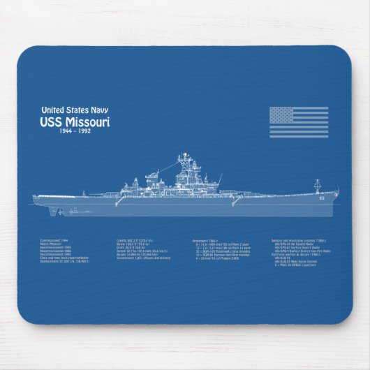 Tapis De Souris USS Missouri - Plan de plan d'expédition ABD (Devant)