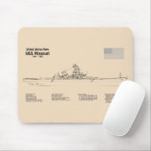 Tapis De Souris USS Missouri - Plan directeur des navires SD (Avec souris)