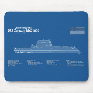 Tapis De Souris USS Zumwalt - Plan directeur des navires ABD