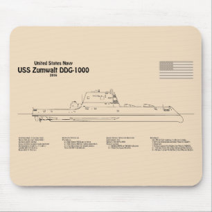 Tapis De Souris USS Zumwalt - Plan directeur des navires SD