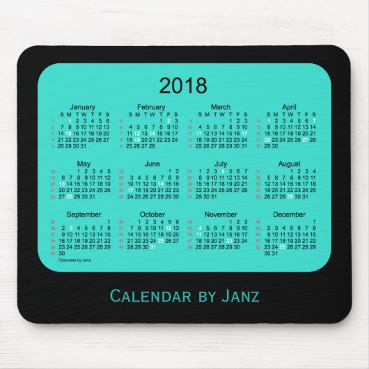 Tapis De Souris Vacances 2018 calendrier de turquoise de 52 (Devant)