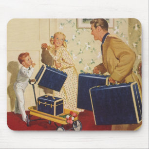 Tapis De Souris Vacances vintage, papa, Enfants et Valises