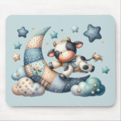 Tapis De Souris Vache au crochet mignonne sur la lune avec étoiles (Devant)