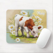Tapis De Souris Vache Bébé mignonne dans le champ de Daisies, Pays (Avec souris)