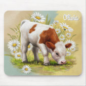 Tapis De Souris Vache Bébé mignonne dans le champ de Daisies, Pays (Devant)