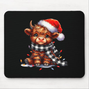 Tapis De Souris Vache des Highlands chapeau de Noël de Santa Mooey