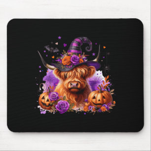 Tapis De Souris Vache des Highlands citrouille sorcière chauve-sou