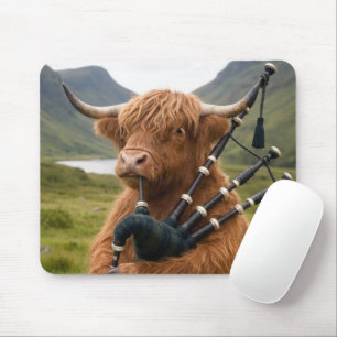 Tapis De Souris Vache des Highlands écossais jouant de la cornemus