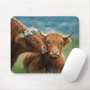 Tapis De Souris Vache des Highlands montrant de l'affection