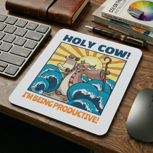 Tapis De Souris Vache drôle Vache sacrée ! Je suis productif ! Des