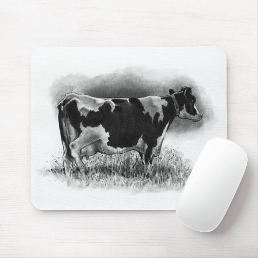 Tapis De Souris Vache du Holstein : Dessin au crayon original : (Avec souris)