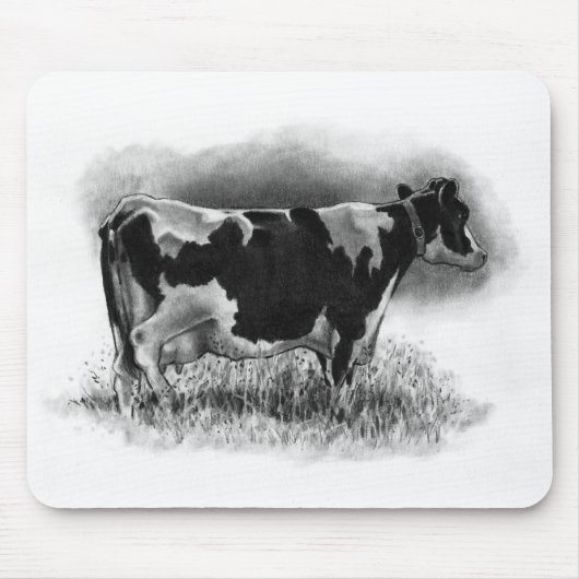 Tapis De Souris Vache du Holstein : Dessin au crayon original : (Devant)