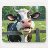 Tapis De Souris Vache en dessin au-dessus d'une clôture (Devant)