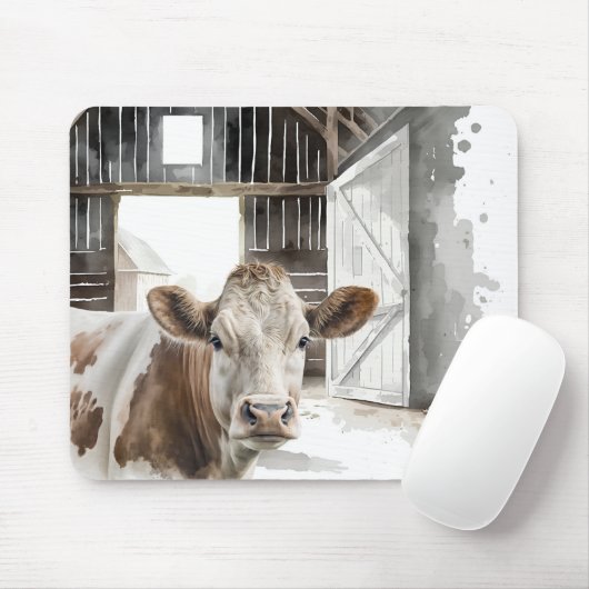 Tapis De Souris Vache Hereford En Grange (Avec souris)