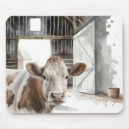 Tapis De Souris Vache Hereford En Grange (Devant)