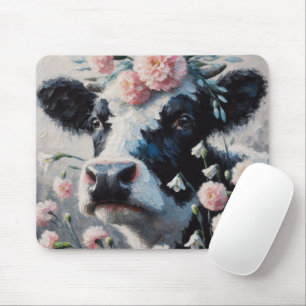 Tapis De Souris Vache Holstein dans les fleurs Agritourisme peintu