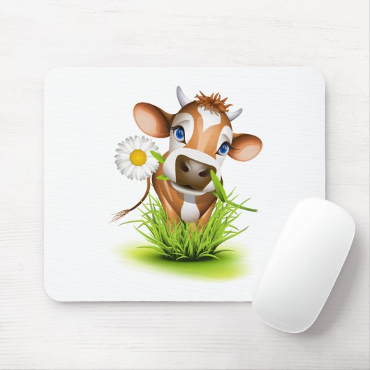 Tapis De Souris Vache Jersey dans l'herbe (Avec souris)