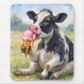 Tapis De Souris Vache lèche un cône de crème glacée à la goutte (Devant)