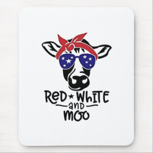 Tapis De Souris Vache patriotique rouge blanc et moo 4 juillet