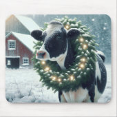 Tapis De Souris Vache portant une couronne de Noël éclairée (Devant)