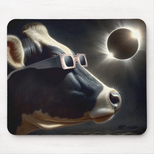 Tapis De Souris Vache Regardant L'Éclipse Solaire Totale (Devant)