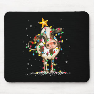 Tapis De Souris Vache Reindeer Casquette Père Noël Lumières de Noë
