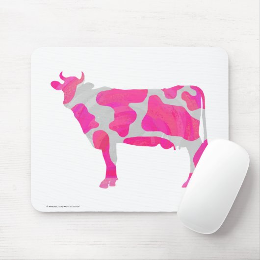 Tapis De Souris Vache rose chaud et blanc Silhouette (Avec souris)