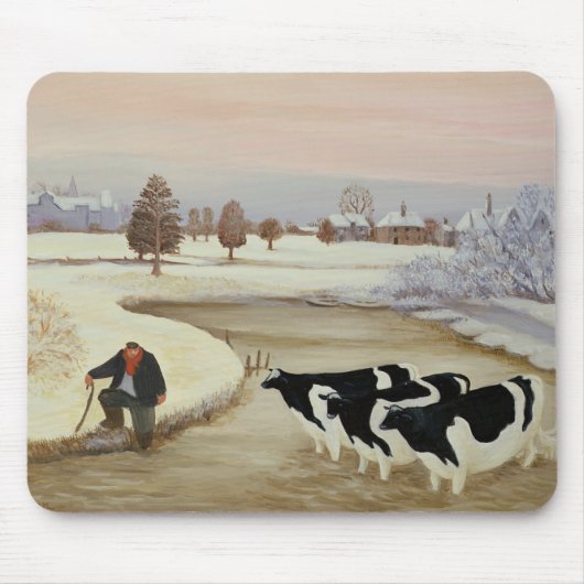 Tapis De Souris Vaches en rivière d'hiver (Devant)