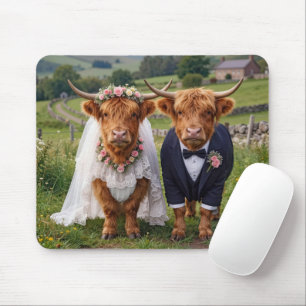 Tapis De Souris Vaches Highland de mariage dans un pâturage