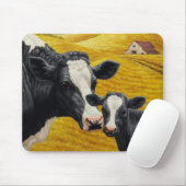Tapis De Souris Vaches Holstein et vieille grange en bois (Avec souris)