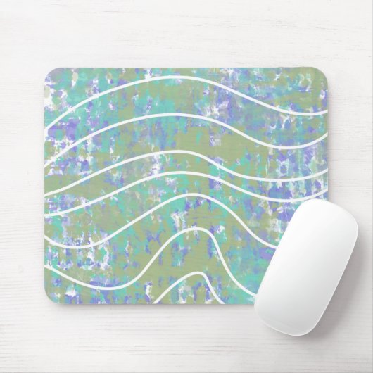 Tapis De Souris Vagues blanches Design abstrait vert aqua violet (Avec souris)