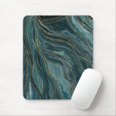 Tapis De Souris Vagues d'aquarelle Abstraite turquoise Blue Gold (Avec souris)